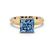 Solitaire Engagement Ring Setting for Fancy Blue Princess Cut Center with Wide Knife Ridge Band and Prong Head in Yellow Gold