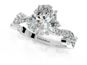 Solitaire Engagement Ring Setting for Oval Center with Bar-Station Pave Twist and Prong Head in Sterling Silver