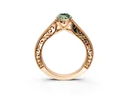Solitaire Engagement Ring Setting for Fancy Green Marquise Center with Engraved Pave Band and Prong Head in Rose Gold