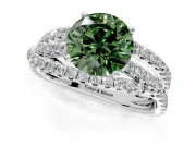 Solitaire Engagement Ring Setting for Fancy Green Round Cut Center with Woven 3-Strand Pave Band and Prong Head in Platinum