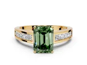 Solitaire Engagement Ring Setting for Fancy Green Emerald Cut Center with Princess Cut Channel Band and Prong Head in Yellow Gold