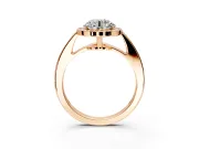 Bezel-Framed Halo Engagement Ring Setting for Round Cut Center with Pave Band and Prong Head in Rose Gold