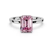 Hidden Halo Engagement Ring Setting for Fancy Pink Emerald Cut Center with Plain Band and Tall Prong Head in Platinum
