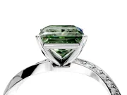 Side Accent Engagement Ring Setting for Fancy Green Princess Cut Center with Accent Shoulders and Prong Head in Sterling Silver