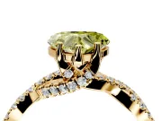 Solitaire Engagement Ring Setting for Fancy Yellow Heart-Shaped Center with Narrow Twist Pave Band and Prong Head in Yellow Gold