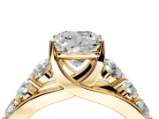 Solitaire Engagement Ring Setting for Cushion Cut Center with Graduated Shared Prongs and Prong Head in Yellow Gold