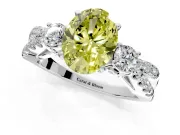 3 Stone Engagement Ring Setting for Fancy Yellow Oval Center with Pave Split Shank and Prong Head in Platinum