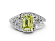 Halo Engagement Ring Setting for Fancy Yellow Emerald Cut Center with Marquise and Pave Bypass Band and Prong Head in Platinum
