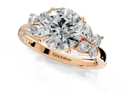 Floral Engagement Ring Setting for Round Cut Center with Marquise Cluster Shoulders and Prong Head in Rose Gold