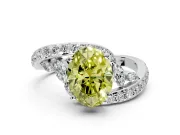 Solitaire Engagement Ring Setting for Fancy Yellow Oval Center with Pave Bypass Twist Band and Prong Head in Platinum