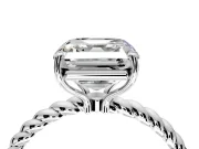 Solitaire Engagement Ring Setting for Asscher Cut Center with Plain Twisted Rope Band and Prong Head in White Gold