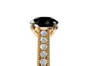 Solitaire Engagement Ring Setting for Fancy Black Round Cut Center with Engraved Pave Band and Prong Head in Yellow Gold