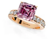 Solitaire Engagement Ring Setting for Fancy Pink Asscher Cut Center with Channel-Set Accents and Prong Head in Rose Gold