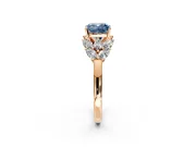 Leaf Cluster Engagement Ring Setting for Fancy Blue Cushion Cut Center with Marquise Accents and Prong Head in Rose Gold