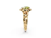 Halo Engagement Ring Setting for Fancy Yellow Oval Center with Open Scroll Shoulders and Prong Head in Yellow Gold