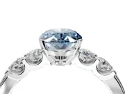 5 Stone Engagement Ring Setting for Fancy Blue Oval Center with Plain Band and Prong Head in White Gold