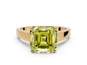 Solitaire Engagement Ring Setting for Fancy Yellow Asscher Cut Center with Tapered Split Shoulders and Prong Head in Yellow Gold