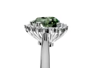 Starburst Halo Engagement Ring Setting for Fancy Green Heart-Shaped Center with Thin Round-Wire Band and Prong Head in Sterling Silver