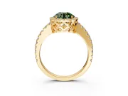 Accent Halo Engagement Ring Setting for Fancy Green Round Cut Center with Full-Length Pave Band and Prong Head in Yellow Gold
