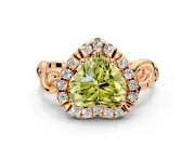 Halo Engagement Ring Setting for Fancy Yellow Heart-Shaped Center with Open Scroll Shoulders and Prong Head in Rose Gold