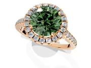 Halo Engagement Ring Setting for Fancy Green Round Cut Center with Raised Halo, Pave Band and Prong Head in Rose Gold