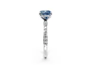 Solitaire Engagement Ring Setting for Fancy Blue Cushion Cut Center with Pave Accents and Prong Head in Platinum