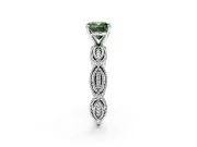 Solitaire Engagement Ring Setting for Fancy Green Cushion Cut Center with Marquise Panel Band and Prong Head in Sterling Silver