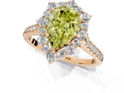 Halo Engagement Ring Setting for Fancy Yellow Pear-Shaped Center with Single-Row Pave, Open Basket and Prong Head in Rose Gold