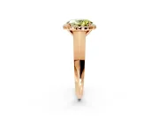 Halo Engagement Ring Setting for Fancy Yellow Oval Center with Knife Ridge Cathedral Band and Prong Head in Rose Gold