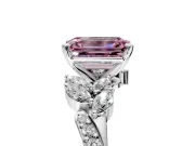 Solitaire Engagement Ring Setting for Fancy Pink Emerald Cut Center with Marquise Accent Twist Band and Prong Head in White Gold