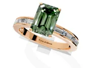 Solitaire Engagement Ring Setting for Fancy Green Emerald Cut Center with Channel Baguette Band and Prong Head in Rose Gold