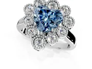 Cluster Halo Engagement Ring Setting for Fancy Blue Heart-Shaped Center with Milgrain Bezel Accents and Prong Head in Platinum