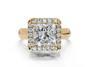 Halo Engagement Ring Setting for Princess Cut Center with Square Band and Prong Head in Yellow Gold