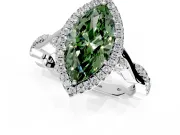 Halo Engagement Ring Setting for Fancy Green Marquise Center with Twist Band and Prong Head in Sterling Silver