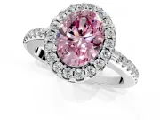 Pave Halo Engagement Ring Setting for Fancy Pink Oval Center with Single Row Pave Band and Prong Head in White Gold