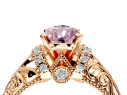 Solitaire Engagement Ring Setting for Fancy Pink Pear-Shaped Center with Filigree Accent Basket and Prong Head in Rose Gold