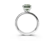 Solitaire Engagement Ring Setting for Fancy Green Princess Cut Center with XO Engraved Band and Prong Head in Platinum