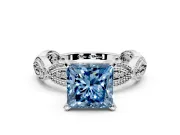 Solitaire Engagement Ring Setting for Fancy Blue Princess Cut Center with Marquise Panel Band and Prong Head in Platinum