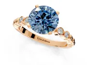 Solitaire Engagement Ring Setting for Fancy Blue Round Cut Center with Bezel-Dot Beaded Band and Prong Head in Rose Gold