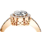 Halo Engagement Ring Setting for Oval Center with Heart-Shaped Openwork, Pave Band and Prong Head in Rose Gold