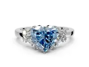 Solitaire Engagement Ring Setting for Fancy Blue Heart-Shaped Center with Marquise Flower Shoulders and Prong Head in Sterling Silver