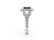 Double Halo Engagement Ring Setting for Fancy Green Emerald Cut Center with Narrow Pave Split Shank and Prong Head in White Gold