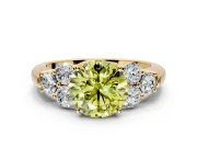 Cluster Engagement Ring Setting for Fancy Yellow Round Cut Center with Round Cut Accent Frame and Prong Head in Yellow Gold