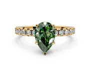 Solitaire Engagement Ring Setting for Fancy Green Pear-Shaped Center with Large Accents and Prong Head in Yellow Gold
