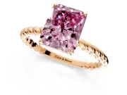 Solitaire Engagement Ring Setting for Fancy Pink Radiant Cut Center with Plain Twisted Rope Band and Prong Head in Rose Gold