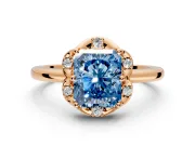 Floral Frame Engagement Ring Setting for Fancy Blue Radiant Cut Center with Accent Clusters and Prong Head in Rose Gold