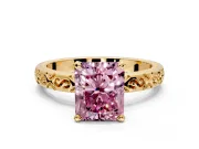 Solitaire Engagement Ring Setting for Fancy Pink Radiant Cut Center with Scrollwork Band and Prong Head in Yellow Gold