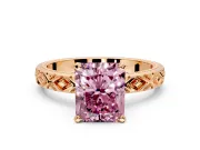 Solitaire Engagement Ring Setting for Fancy Pink Radiant Cut Center with Milgrain X Pattern Band and Prong Head in Rose Gold