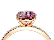 Solitaire Engagement Ring Setting for Fancy Pink Round Cut Center with Round Cut Pave Band and Prong Head in Rose Gold
