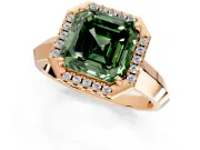 Halo Engagement Ring Setting for Fancy Green Asscher Cut Center with Knife Ridge Cathedral Band and Prong Head in Rose Gold